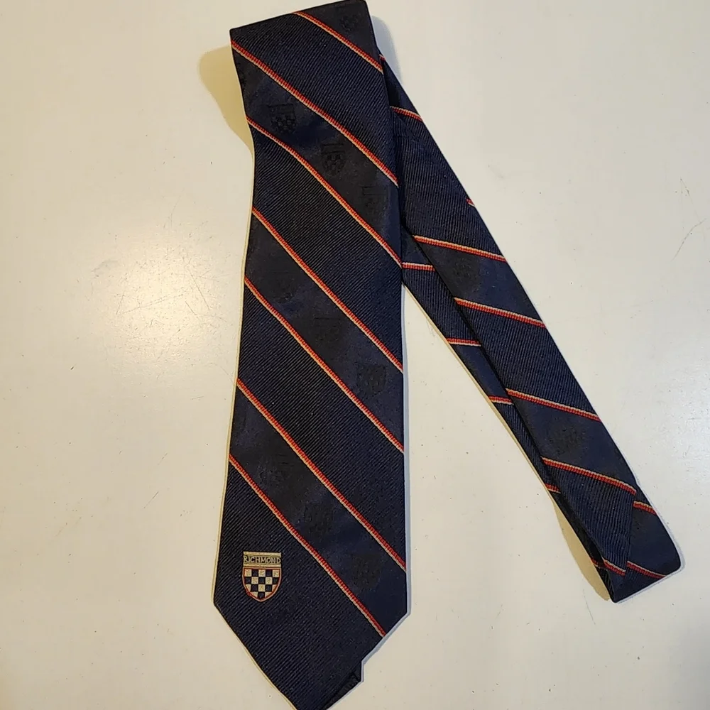 THE RAH RAH Collection Navy Blue Striped Silk  Tie with Richmond Accents